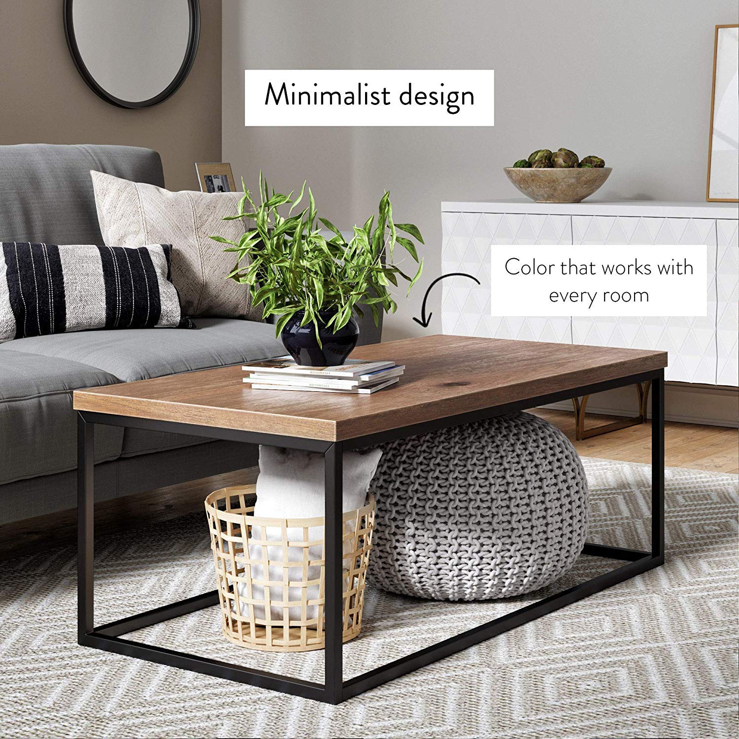 Solid Wooden & Iron Center Coffee Table for Home (Black) - Furnishiaa -  -